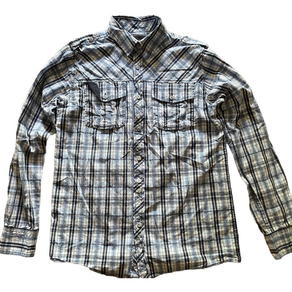 Nuco Men's‎ Blue Plaid Long Sleeve Casual Button Down Shirt Medium